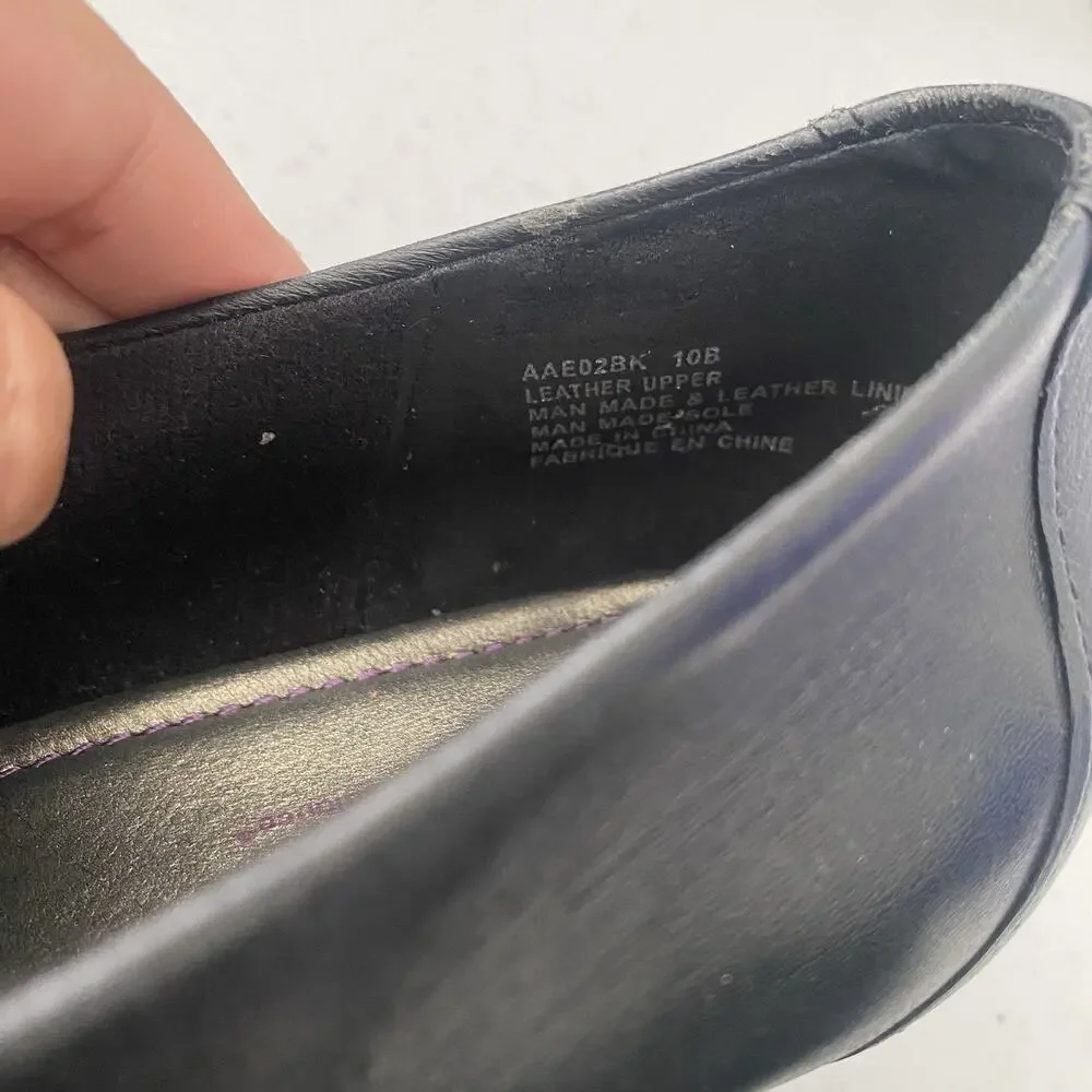Aravon By New Balance Elizabeth Slip On Black Leather Heels Womens Size 10